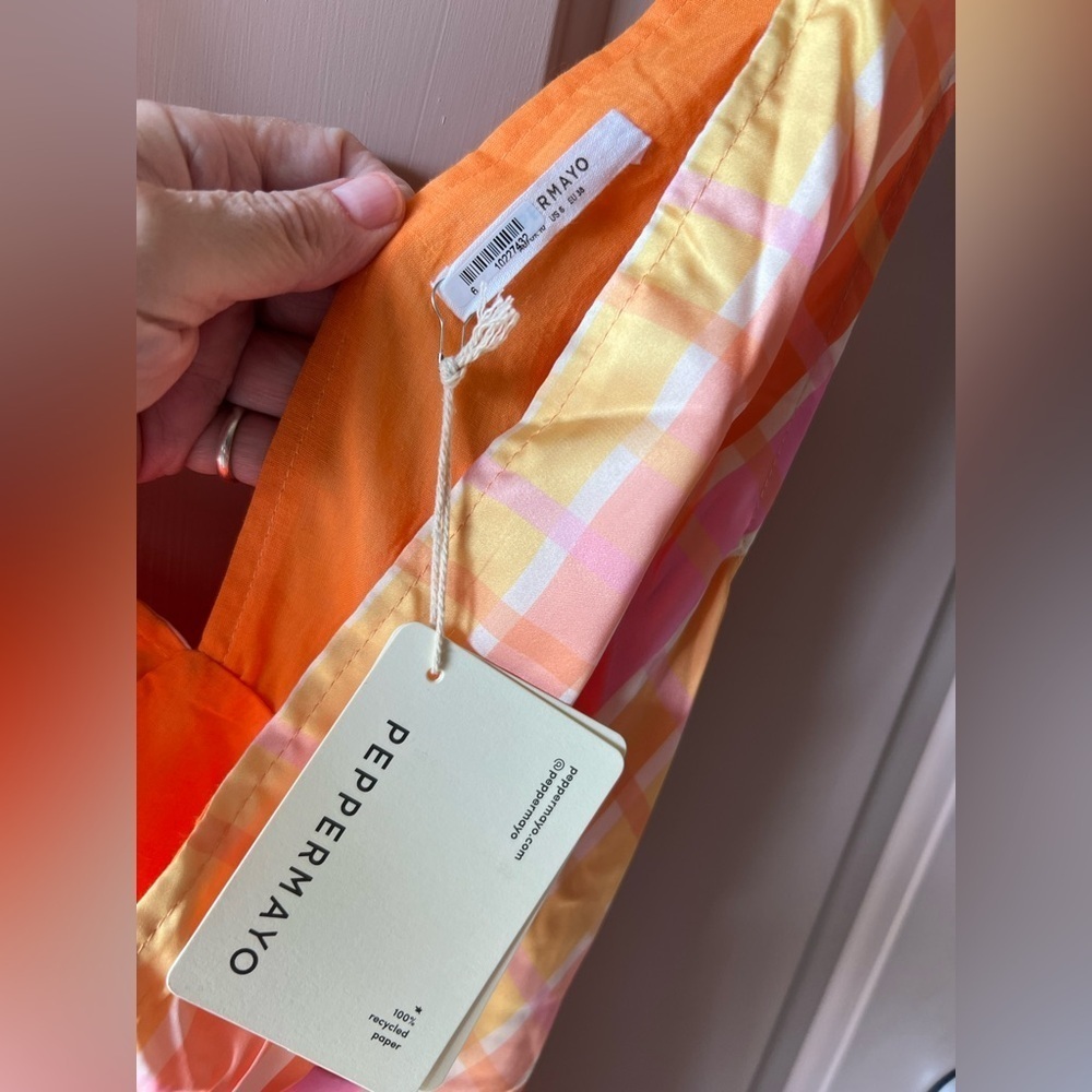 Peach Plaid Satin Mini Audrey Slip Dress | Y2K Peppermayo NWT 6 #1936 - Picture 5 of 8